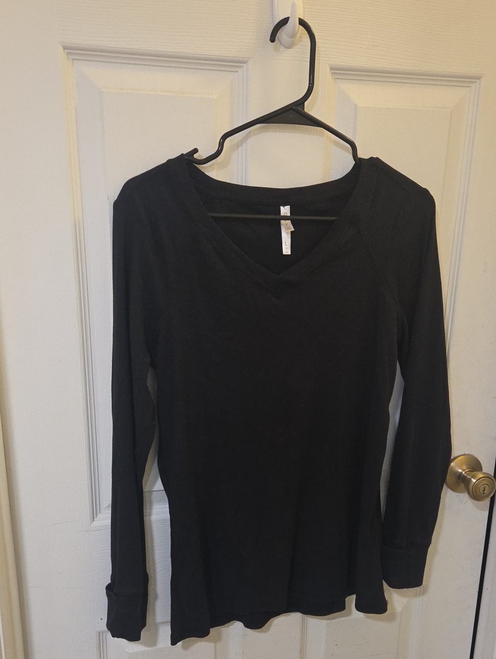 LuLaRoe Black Long Sleeve V-Neck Top With Thumb Holes .